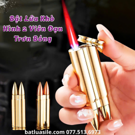 BẬT LỬA KHÒ HÌNH 2 VIÊN ĐẠN VÀNG BÓNG KIM LOẠI - XÀI GAS