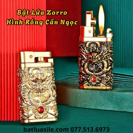 BẬT LỬA ZORRO XĂNG ĐÁ HÌNH RỒNG DẬP NỔI CẨN NGỌC KIM LOẠI - XÀI XĂNG