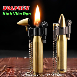 BẬT LỬA MÓC KHOÁ DOLPHIN XĂNG ĐÁ HÌNH VIÊN ĐẠN KIM LOẠI - XÀI XĂNG