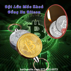 BẬT LỬA MÓC KHOÁ HÌNH ĐỒNG XU BITCON DẬP NỔI 2 MẶT KIM LOẠI - XÀI GAS
