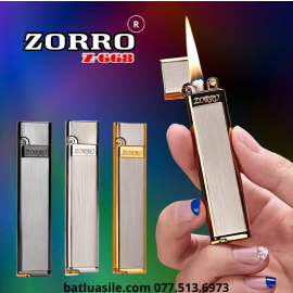 BẬT LỬA XĂNG ĐÁ ZORRO SIÊU MỎNG Z-668 KIM LOẠI - FULL BOX - XÀI XĂNG