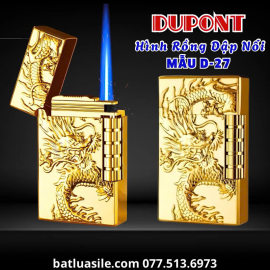 BẬT LỬA KHÒ GAS ĐÁ DUPONT HÌNH RỒNG DẬP NỔI MẪU D-27 KIM LOẠI - XÀI GAS