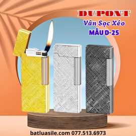 BẬT LỬA GAS ĐÁ DUPONT DÀI VÂN SỌC XÉO MẪU D-25 KIM LOẠI - XÀI GAS