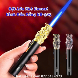 BẬT LỬA KHÒ HONEST HÌNH ĐẦU RỒNG HB-305 KIM LOẠI - FULL BOX - XÀI GAS