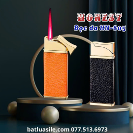 BẬT LỬA KHÒ HONEST BỌC DA HN-805 KIM LOẠI - XÀI GAS