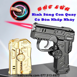 BẬT LỬA KHÒ SÚNG CÀ RỐT CON QUAY TRƠN BÓNG 3IN1 CÓ ĐÈN NHẤP NHÁY XÀI GAS - FULL BOX