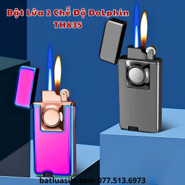 BẬT LỬA GAS ĐÁ 2 CHẾ ĐỘ LỬA DOLPHIN TH835 KIM LOẠI - FULL BOX - XÀI GAS