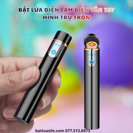 BẬT LỬA ĐIỆN CẢM BIẾN VÂN TAY HÌNH TRỤ TRÒN FULL BOX - SẠC ĐIỆN 