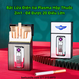 BẬT LỬA ĐIỆN TIA PLASMA KIÊM HỘP ĐỰNG THUỐC ĐỂ ĐƯỢC 20 ĐIẾU FULL BOX - SẠC ĐIỆN