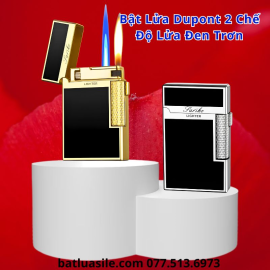 BẬT LỬA DUPONT 2 CHẾ ĐỘ LỬA TRƠN ĐEN MẪU D-30 KIM LOẠI - XÀI GAS - FULL BOX