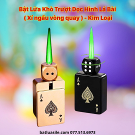 BẬT LỬA KHÒ TRƯỢT DỌC HÌNH LÁ BÀI KIÊM XÍ NGẦU VÒNG QUAY 2IN1 KIM LOẠI - XÀI GAS