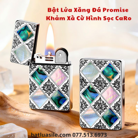 BẬT LỬA XĂNG ĐÁ PROMISE KHẢM XÀ CỪ HÌNH SỌC CARO KIM LOẠI - XÀI XĂNG