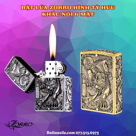 BẬT LỬA ZORRO HÌNH TỲ HƯU KHẮC NỔI 6 MẶT FULL BOX - XÀI XĂNG
