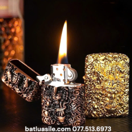 BẬT LỬA ZIPPO HÌNH TỲ HƯU KHẮC NỔI - XÀI XĂNG