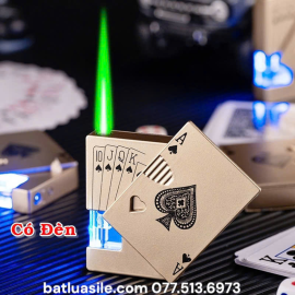 BẬT LỬA KHÒ HÌNH LÁ BÀI LỘ THIÊN CÓ ĐÈN NHẤP NHÁY KIM LOẠI FULL BOX - XÀI GAS
