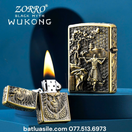 BẬT LỬA ZORRO HÌNH NGỘ KHÔNG WUKONG KHẮC NỔI 6 MẶT FULL BOX - XÀI XĂNG - ( VÀNG )