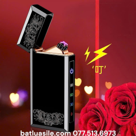BẬT LỬA ĐIỆN 4 TIA PLASMA CẢM ỨNG VÂN TAY HÌNH HOA VĂN HIỂN THỊ ĐÈN % PIN FULL BOX - SÀI ĐIỆN