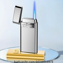 BẬT LỬA KHÒ HOA VĂN TRƠN BÓNG MẪU DK212 KIM LOẠI - XÀI GAS