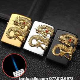 BẬT LỬA ZIPPO KHÒ HÌNH RỒNG DẬP NỔI KIM LOẠI - XÀI GAS