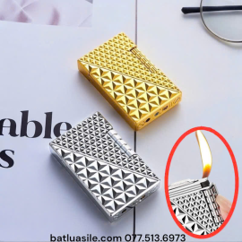 BẬT LỬA GAS ĐÁ DUPONT VÂN KIM CƯƠNG XÉO MẪU D-13 KIM LOẠI - XÀI GAS