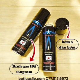 BÌNH GAS ĐEN HÀN QUỐC BƠM BẬT LỬA 150GR ( KÈM 5 ĐẦU BƠM )
