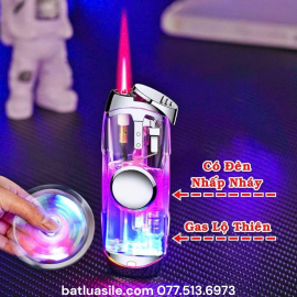 BẬT LỬA KHÒ CON QUAY 2IN1 TRONG SUỐT GAS LỘ THIÊN CÓ ĐÈN NHẤP NHÁY - XÀI GAS