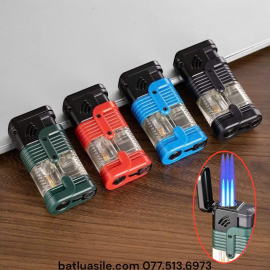 BẬT LỬA KHÒ 3 TIA CIGAR GAS LỘ THIÊN CÓ KHOEN ĐỤC LỖ XÌ GÀ FULL BOX - XÀI GAS