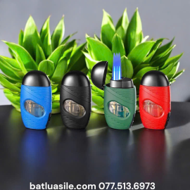 BẬT LỬA KHÒ 3 TIA CIGAR GAS LỘ THIÊN HÌNH BẦU DỤC CÓ KHOEN ĐỤC LỖ XÌ GÀ FULL BOX - XÀI GAS