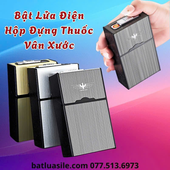 BẬT LỬA ĐIỆN HỘP THUỐC VÂN XƯỚC 2IN1 ĐỰNG ĐƯỢC 20 ĐIẾU LỚN FULL BOX - SẠC ĐIỆN 