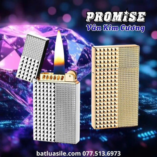  BẬT LỬA XĂNG ĐÁ PROMISE VÂN KIM CƯƠNG KIM LOẠI - XÀI XĂNG