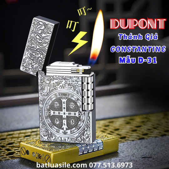 BẬT LỬA GAS ĐÁ DUPONT HÌNH CÂY THÁNH GIÁ TRỪ TÀ CONSTANTINE KIM LOẠI - XÀI GAS