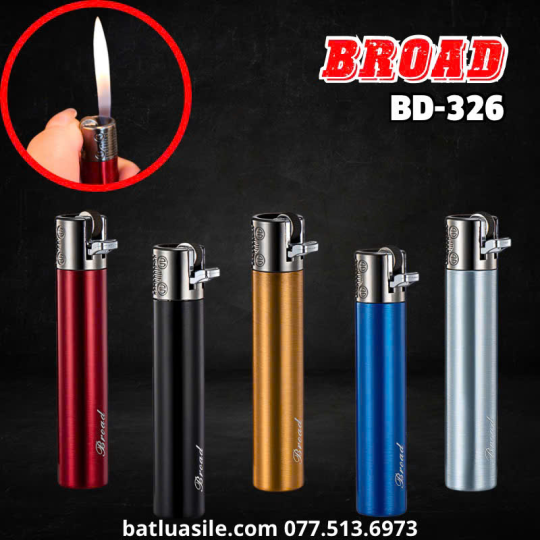 BẬT LỬA GAS ĐÁ BROAD HÌNH TRỤ NHIỀU MÀU BD-326 KIM LOẠI - XÀI GAS
