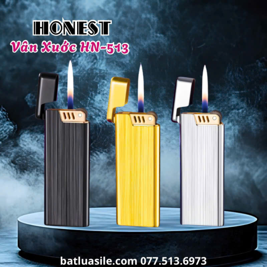 BẬT LỬA GAS ĐÁ HONEST VÂN XƯỚC SIÊU MỎNG HN-513 KIM LOẠI - XÀI GAS