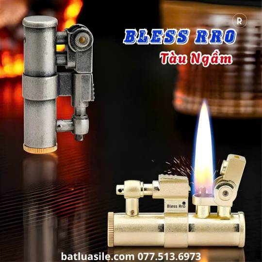 BẬT LỬA XĂNG ĐÁ BLESS RRO TÀM NGẦM CỔ ĐIỂN KIM LOẠI NGUYÊN KHỐI FULL BOX - XÀI XĂNG