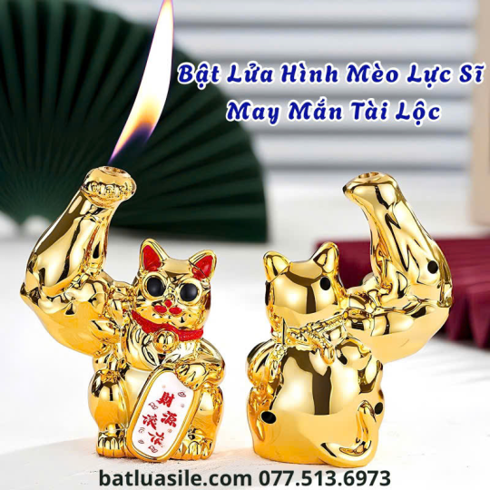 BẬT LỬA HÌNH MÈO LỰC SĨ CHIÊU MAY MẮN TÀI LỘC - XÀI GAS