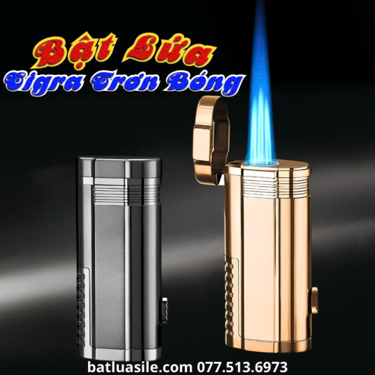 BẬT LỬA KHÒ 3 TIA CIGAR TRƠN BÓNG KIM LOẠI - FULL BOX - XÀI GAS