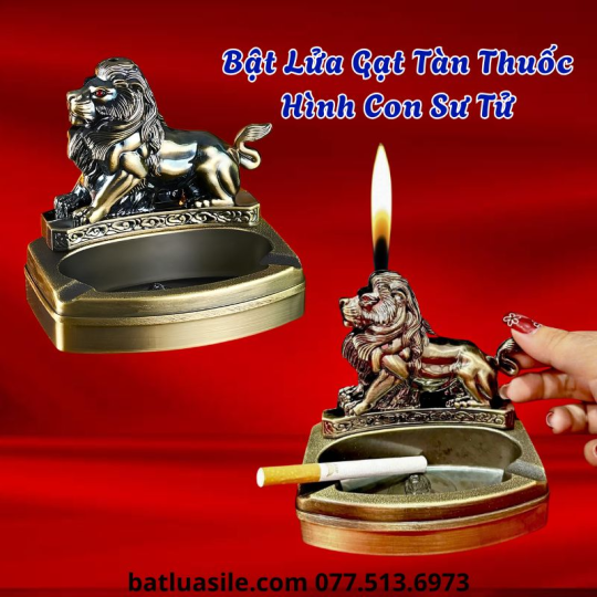 BẬT LỬA GẠT TÀN THUỐC HÌNH CON SƯ TỬ FULL BOX - XÀI GAS