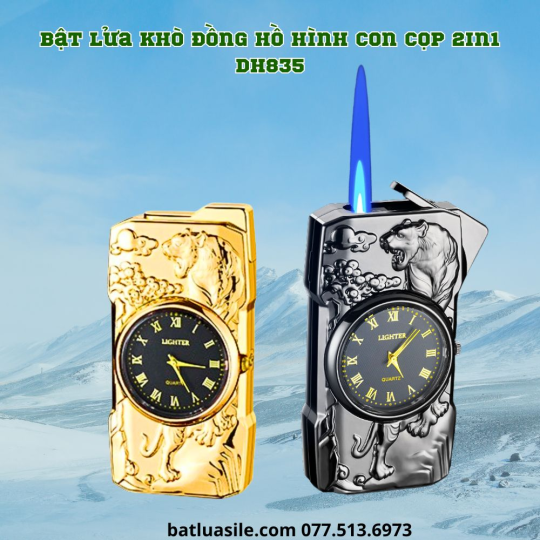 BẬT LỬA KHÒ ĐỒNG HỒ HÌNH CON CỌP 2IN1 DH835 KIM LOẠI FULL BOX - XÀI GAS