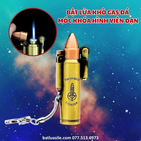 BẬT LỬA KHÒ GAS ĐÁ MÓC KHOÁ HÌNH VIÊN ĐẠN KIM LOẠI - XÀI GAS