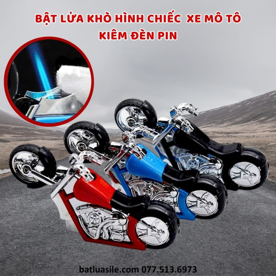 BẬT LỬA KHÒ HÌNH CHIẾC XE MÔ TÔ KÈM ĐÈN PIN - XÀI GAS