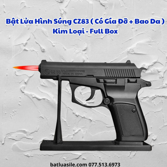 BẬT LỬA KHÒ HÌNH SÚNG CZ83 SIZE 19CM ( CÓ GIÁ ĐỠ + BAO DA ) KIM LOẠI - FULL BOX