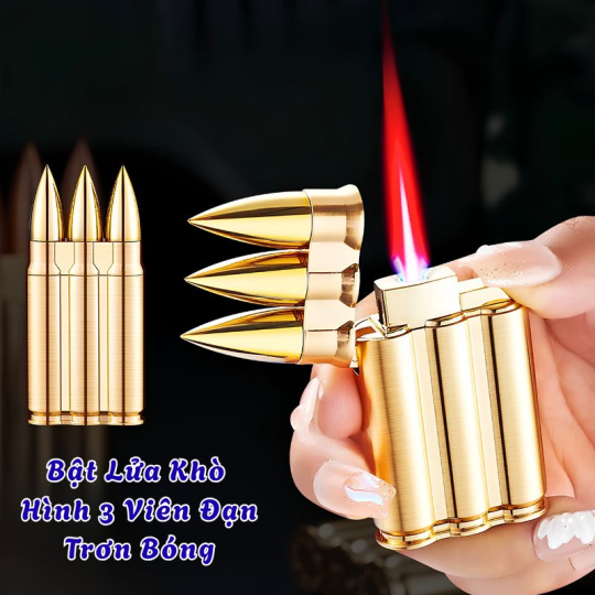 BẬT LỬA KHÒ HÌNH 3 VIÊN ĐẠN TRƠN BÓNG KIM LOẠI - XÀI GAS
