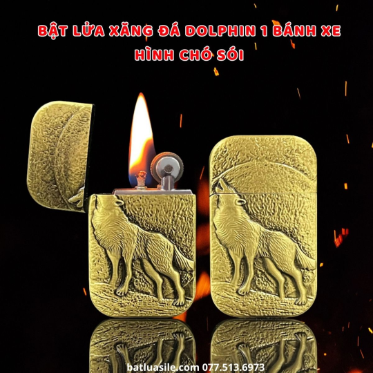 BẬT LỬA XĂNG ĐÁ DOLPHIN 1 BÁNH XE HÌNH CHÓ SÓI - XÀI XĂNG