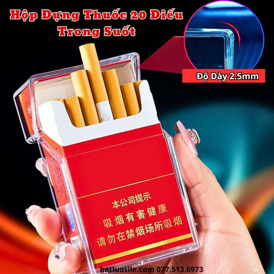 HỘP ĐỰNG THUỐC LÁ TRONG SUỐT HB209 ĐỂ ĐƯỢC 20 ĐIẾU