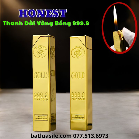 BẬT LỬA HONEST THANH DÀI VÀNG BÓNG 999.9 KIM LOẠI - XÀI GAS