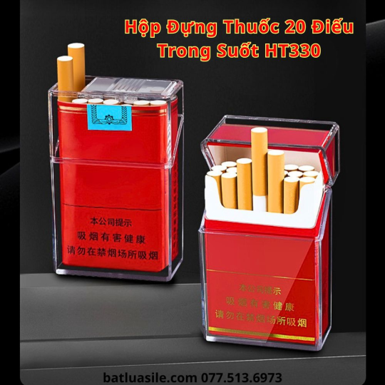 HỘP ĐỰNG THUỐC LÁ TRONG SUỐT HT330 ĐỂ ĐƯỢC 20 ĐIẾU - CÓ 2 KIỂU LẤY THUỐC