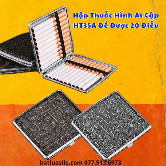 HỘP ĐỰNG THUỐC LÁ HÌNH AI CẬP HT35A ĐỂ ĐƯỢC 20 ĐIẾU - KIM LOẠI