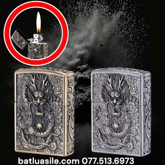 BẬT LỬA ZIPPO KHẮC NỔI 6 MẶT HÌNH RỒNG ( XÀI XĂNG ) - ( FULL, BOX )