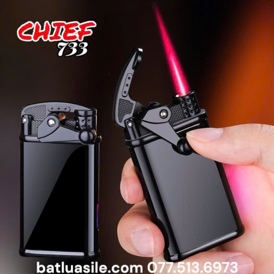 BẬT LỬA KHÒ CHIEF 733 BÚNG TAY ĐÁNH LỬA ĐEN TRƠN ( XÀI GA )