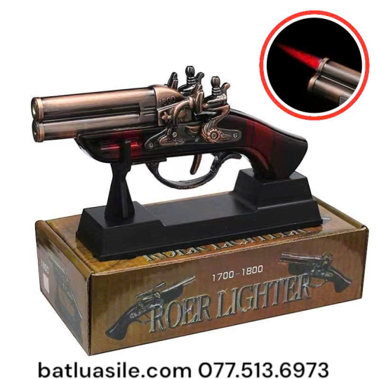BẬT LỬA KHÒ HÌNH SÚNG CỔ ĐIỂN SIZE 18CM - CÓ GIÁ ĐỠ TRƯNG BÀY - XÀI GA - FULL BOX